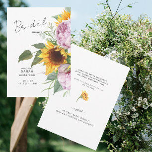 Bold Sunflower Pink Floral Elegant Bridal Shower Invitation