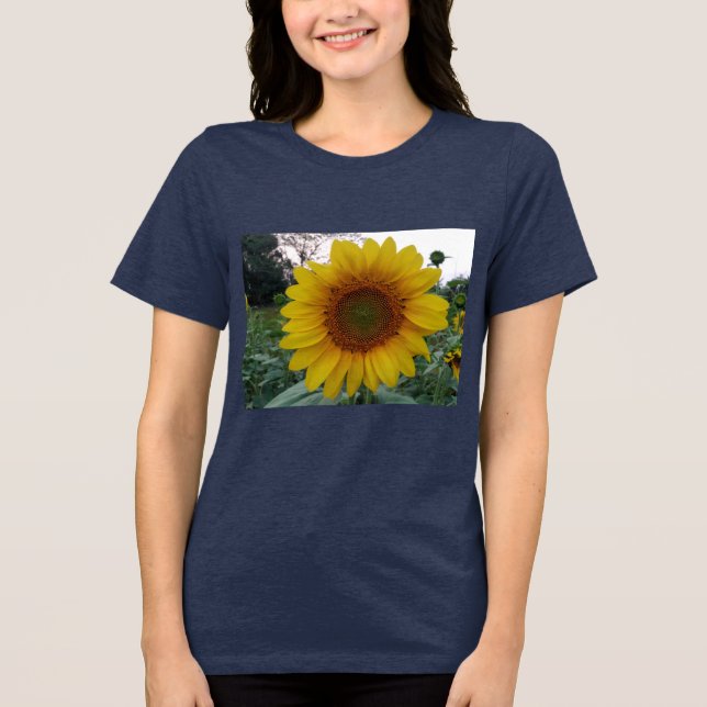 Bold Sunflower Tee in Classic Navy Tri-Blend Style (Front)