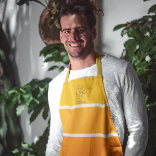 Bold Sunrise Red Orange Stripe Logo  Apron