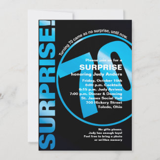 Bold Surprise Birthday Invitation - Blue 70th