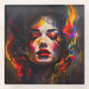 Bold Surreal Portrait Glass Coaster