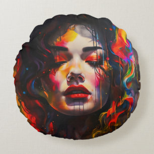 Bold Surreal Portrait  Round Cushion