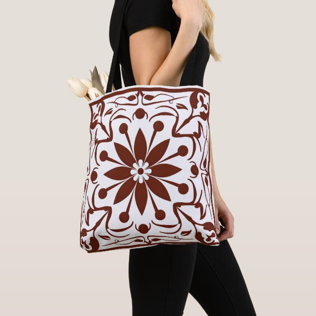 Bold Symmetrical Floral Pattern Tote Bag (Close Up)