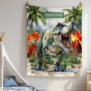 Bold T-Rex Dinosaur Blanket Custom Name for Boys