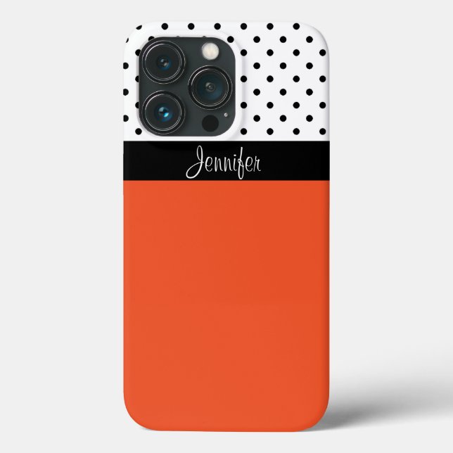 Bold Tangerine Orange & White Black Dotted Pattern Case-Mate iPhone Case (Back)