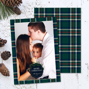Bold Tartan Plaid Green Christmas Photo Holiday Card