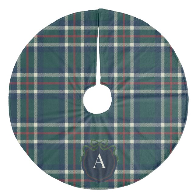 Bold Tartan Plaid Monogram Christmas Tree Skirt (Front)