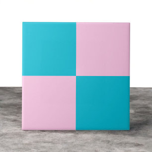 Bold Teal Blue Pink Chequerboard Modern Minimalist Ceramic Tile