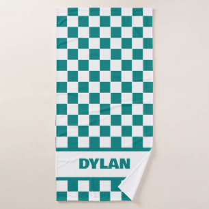 Bold Teal Chequerboard Bath Towel