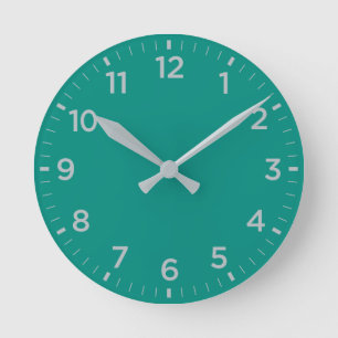 Bold Teal Cyan Grey Minimalist Round Wall Clock