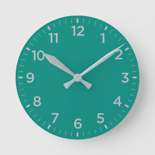 Bold Teal Cyan Grey Minimalist Round Wall Clock (Front)