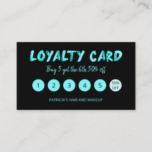 Bold Teal Makeup Artist Hair Salon 5 Loyalty Card