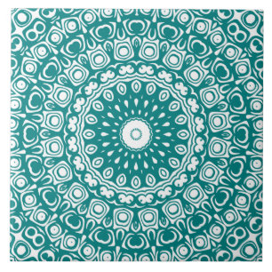 Bold Teal Mandala Pattern Ceramic Tile