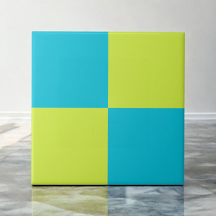 Bold Teal Neon Green Chequerboard Modern  Ceramic Tile