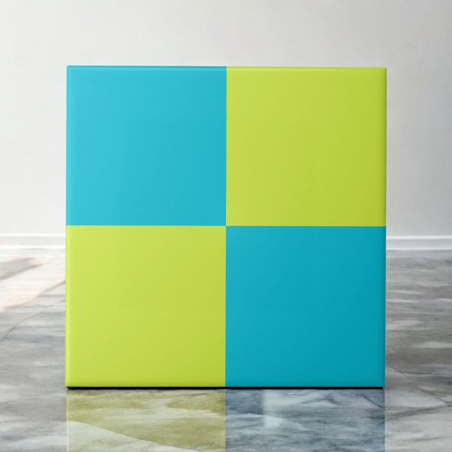 Bold Teal Neon Green Chequerboard Modern  Ceramic Tile (Creator Uploaded)