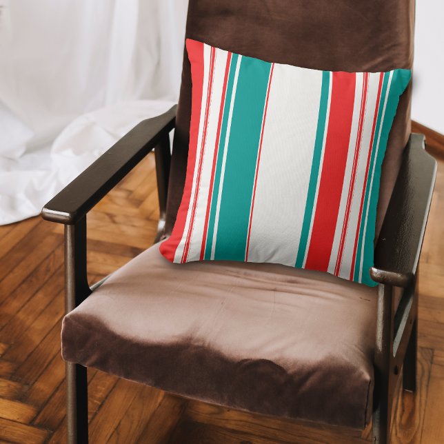 Bold Teal Red Stripes Cushion (Creator Uploaded)