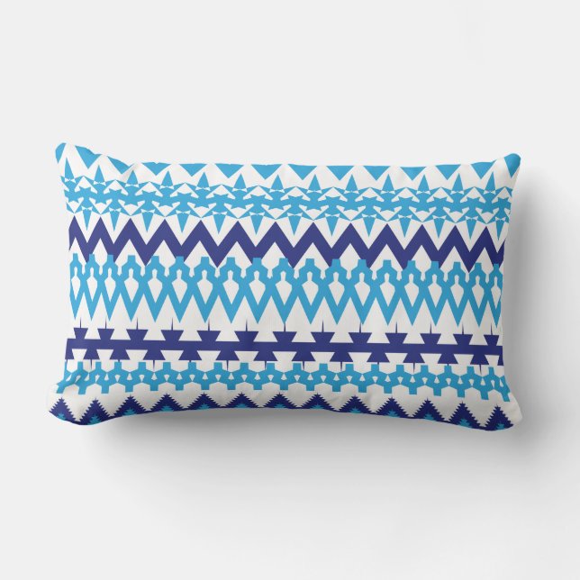 Bold Teal Turquoise Blue Tribal Chevron Pattern Lumbar Cushion (Front)