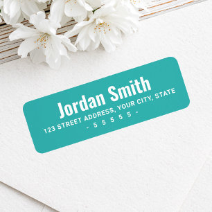 Bold teal white modern return address label
