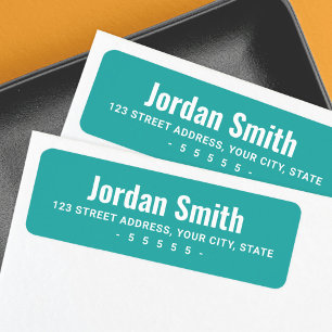 Bold teal white modern return address label