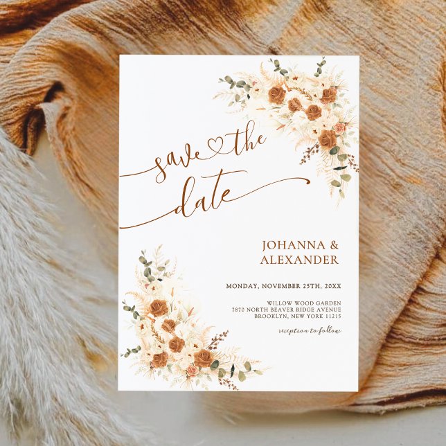 Bold Terracotta Boho Bohemian QR Code Wedding  Save The Date (Creator Uploaded)