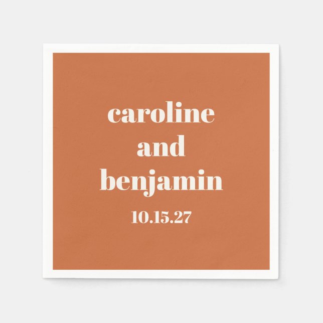 Bold Terracotta Chic Modern Wedding Personalised Napkin (Front)