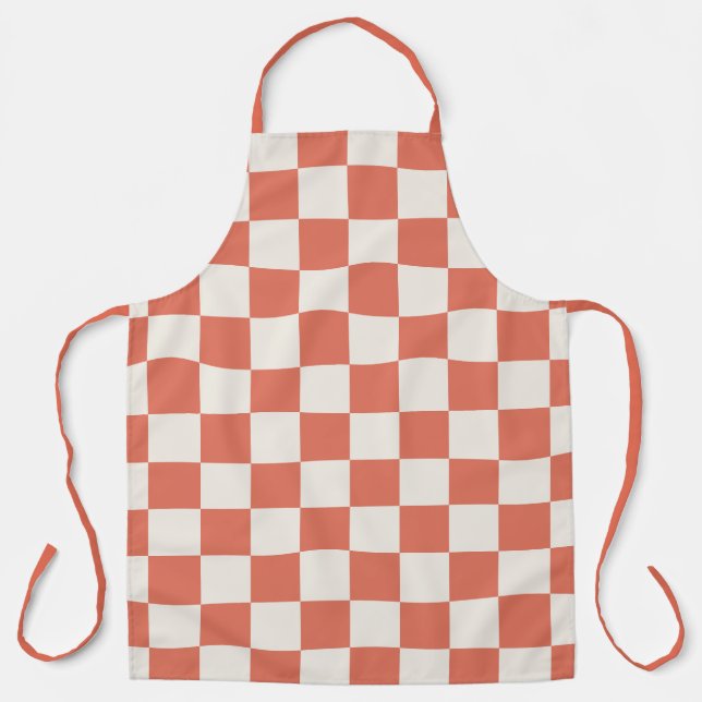 Bold Terracotta Cream Chequered Pattern Apron (Front)