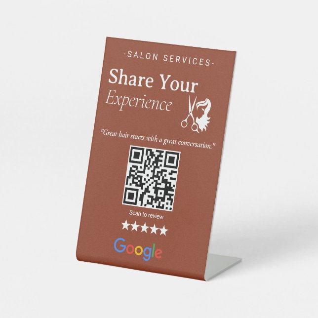  Bold Terracotta Share Your Experience QR Code Sig Pedestal Sign (Front)