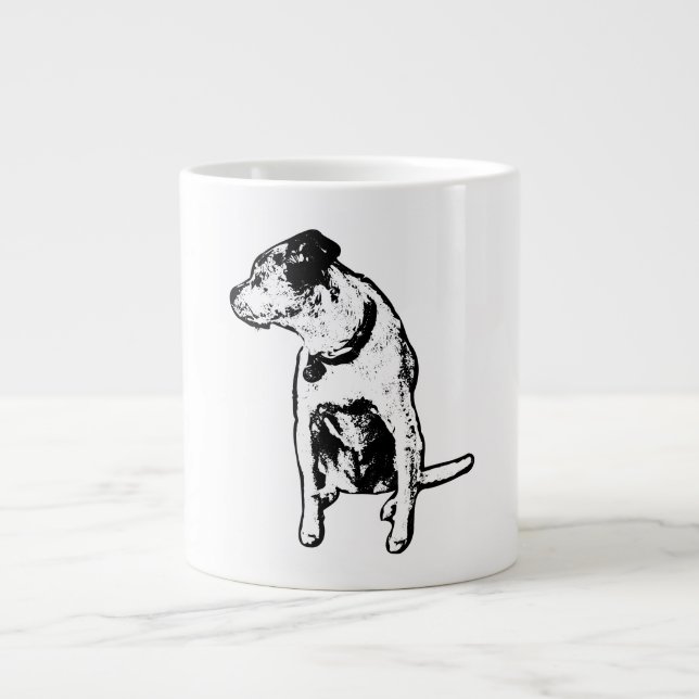 Bold Terrier Mix Sitting Ink Art Mug (Front)