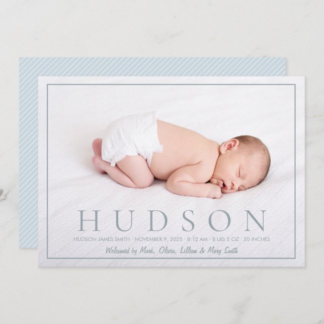 Bold text baby birth announcement card (Front/Back)