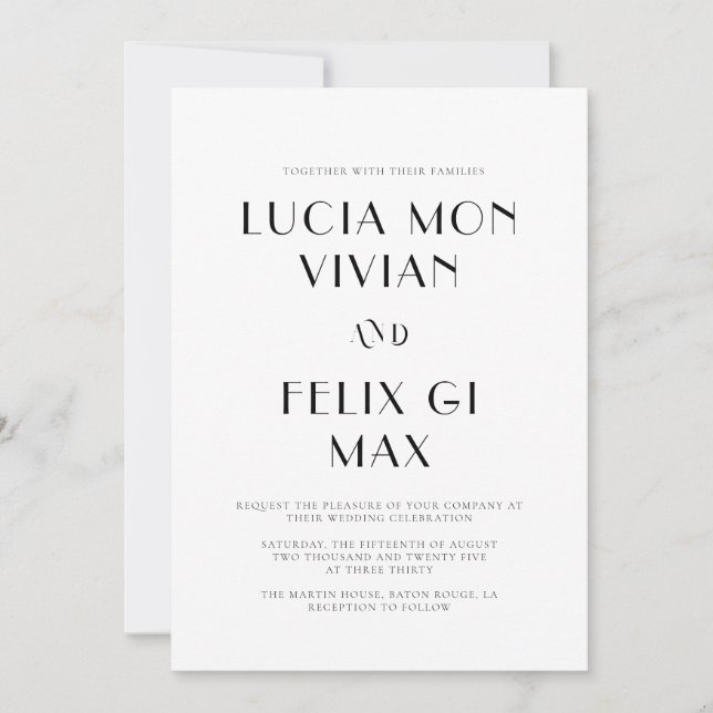 Bold Text Black and White Chic Modern Wedding Invitation (Front)
