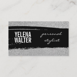 Bold Text / Black Brushed Glitter / (silver) Business Card
