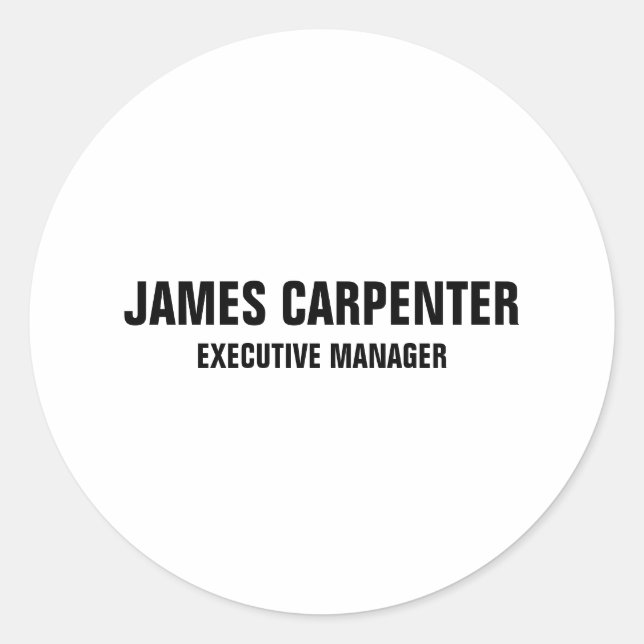 Bold Text Black White Modern Professional Classic Round Sticker (Front)