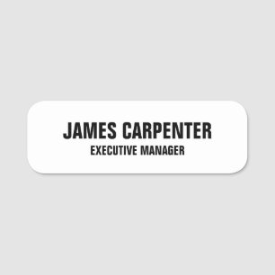 Bold Text Black White Modern Professional Name Tag