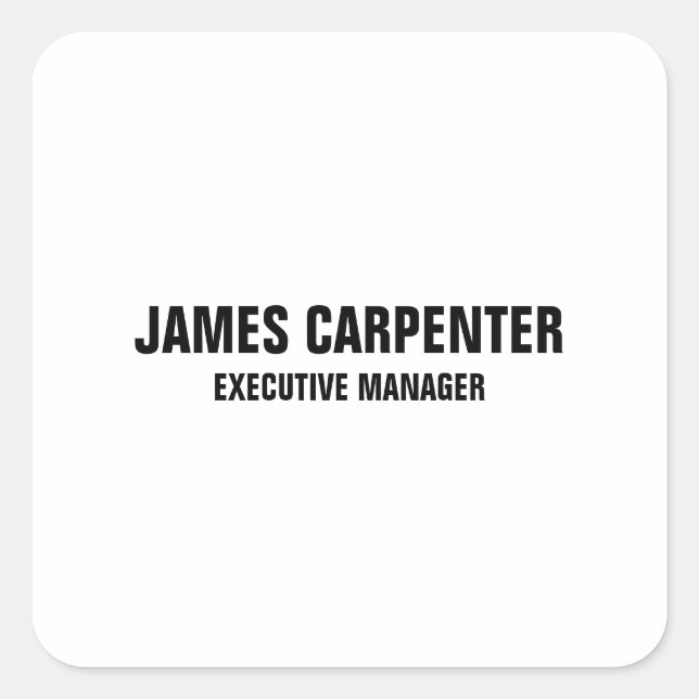Bold Text Black White Modern Professional Square Sticker (Front)