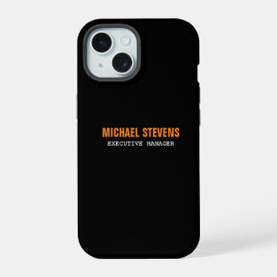 Bold Text Black White Orange Professional Name iPhone 15 Case