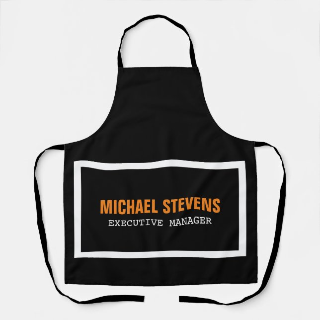 Bold Text Black White Orange Stylish Your Name Apron (Front)