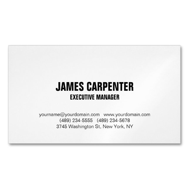 Bold Text Black White Unique Modern Professional Magnetic Business Card (Front)