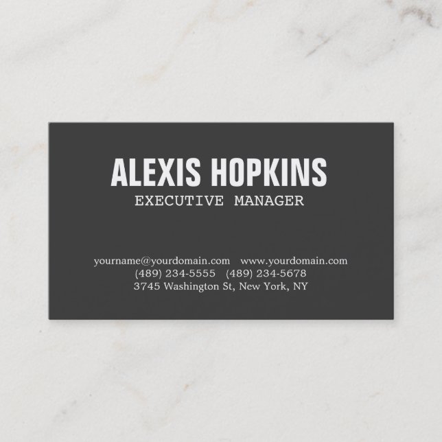 Bold Text Grey Stylish Modern Professional Business Card (Front)