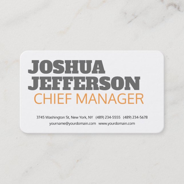 Bold Text Grey White Modern Plain Minimalist Business Card (Front)
