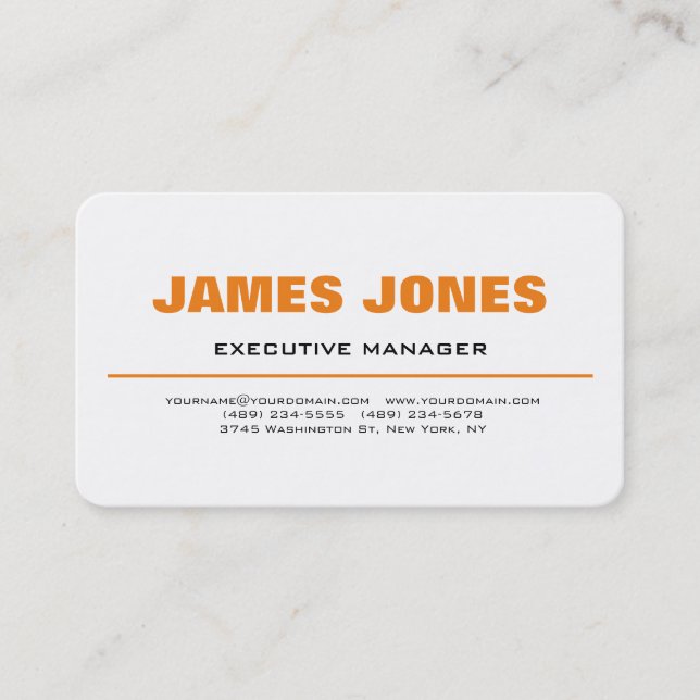 Bold Text Orange White Stylish Modern Professional Business Card (Front)