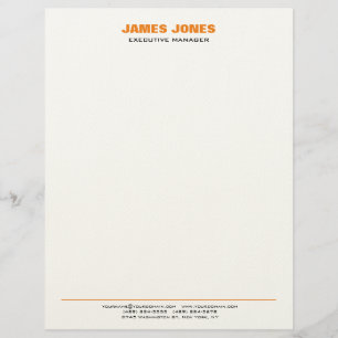 Bold Text Orange White Stylish Modern Professional Custom Letterhead