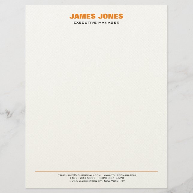 Bold Text Orange White Stylish Modern Professional Custom Letterhead (Front)