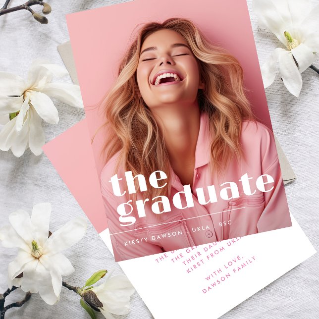 Bold THE GRADUATE Script Two Photo GRADUATION Announcement (Creator Uploaded)