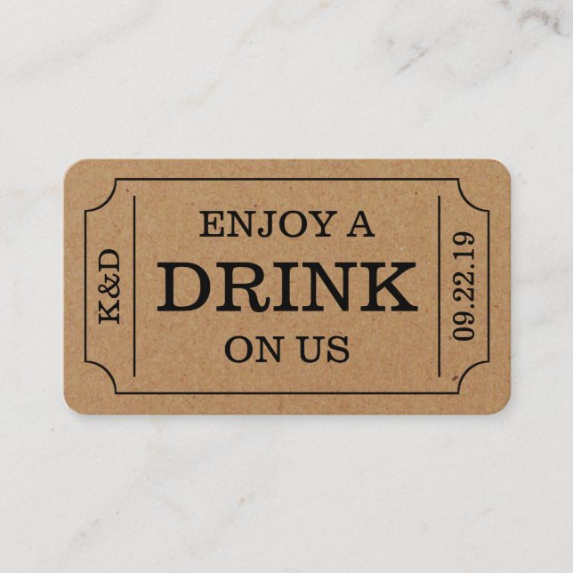 Bold Ticket Style "Enjoy A Drink On Us" Template (Front)