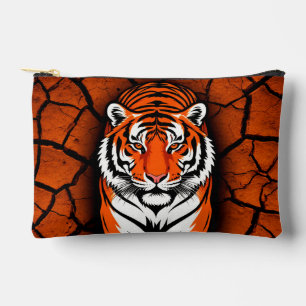 Bold Tiger on Cracked Earth Backgroun Accessory Pouch