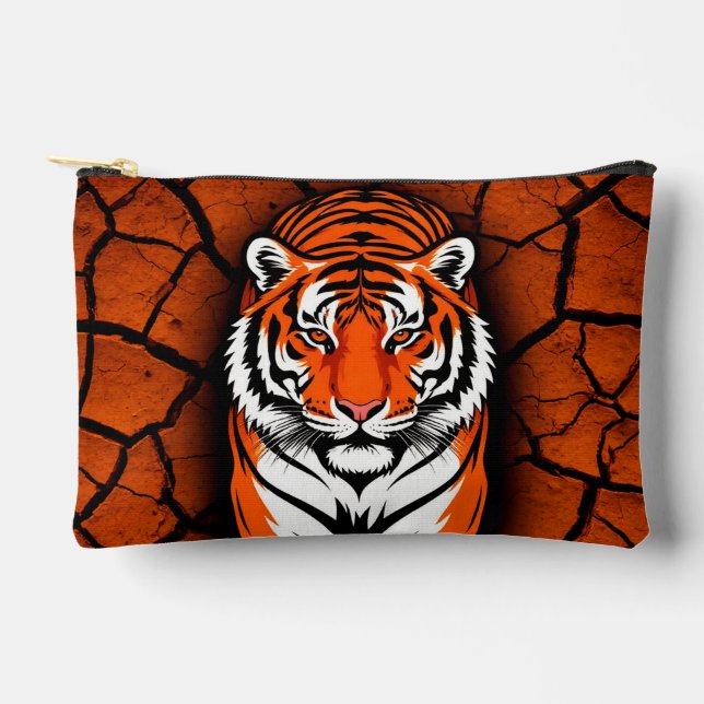 Bold Tiger on Cracked Earth Backgroun Accessory Pouch (Front)