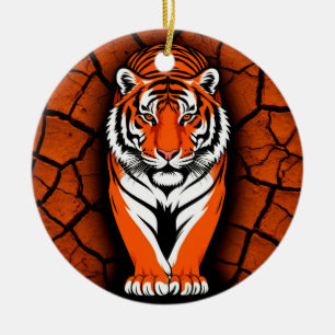 Bold Tiger on Cracked Earth Backgroun Ceramic Ornament