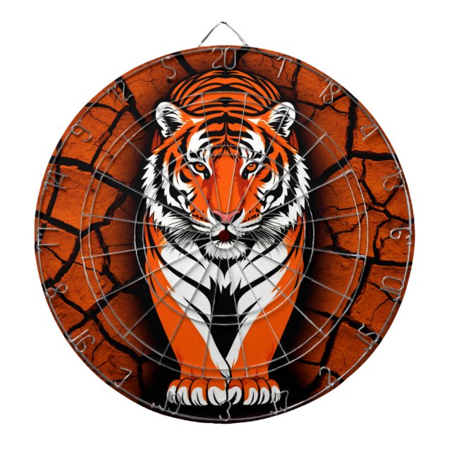 Bold Tiger on Cracked Earth Backgroun Dartboard (Front)