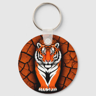 Bold Tiger on Cracked Earth Backgroun Key Ring