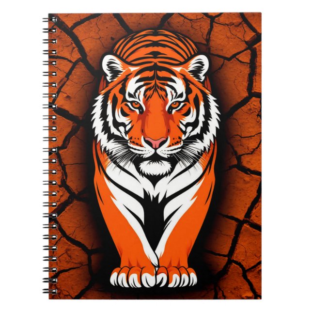 Bold Tiger on Cracked Earth Backgroun Notebook (Front)